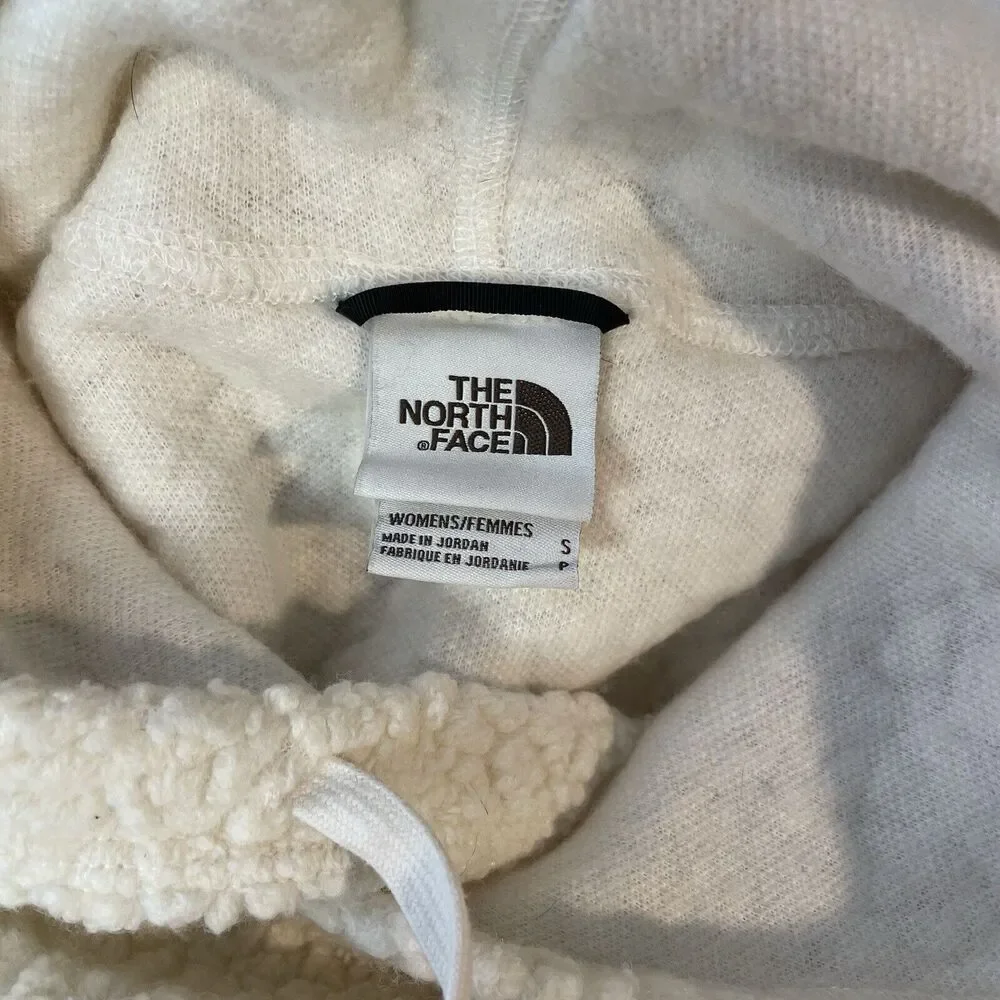 The North Face Womens Wool Harrison Pullover Hoodie Sz S White Teddy Fleece - Picture 2 of 7